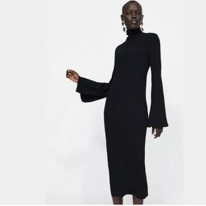 Zara black ribbed maxi turtleneck dress